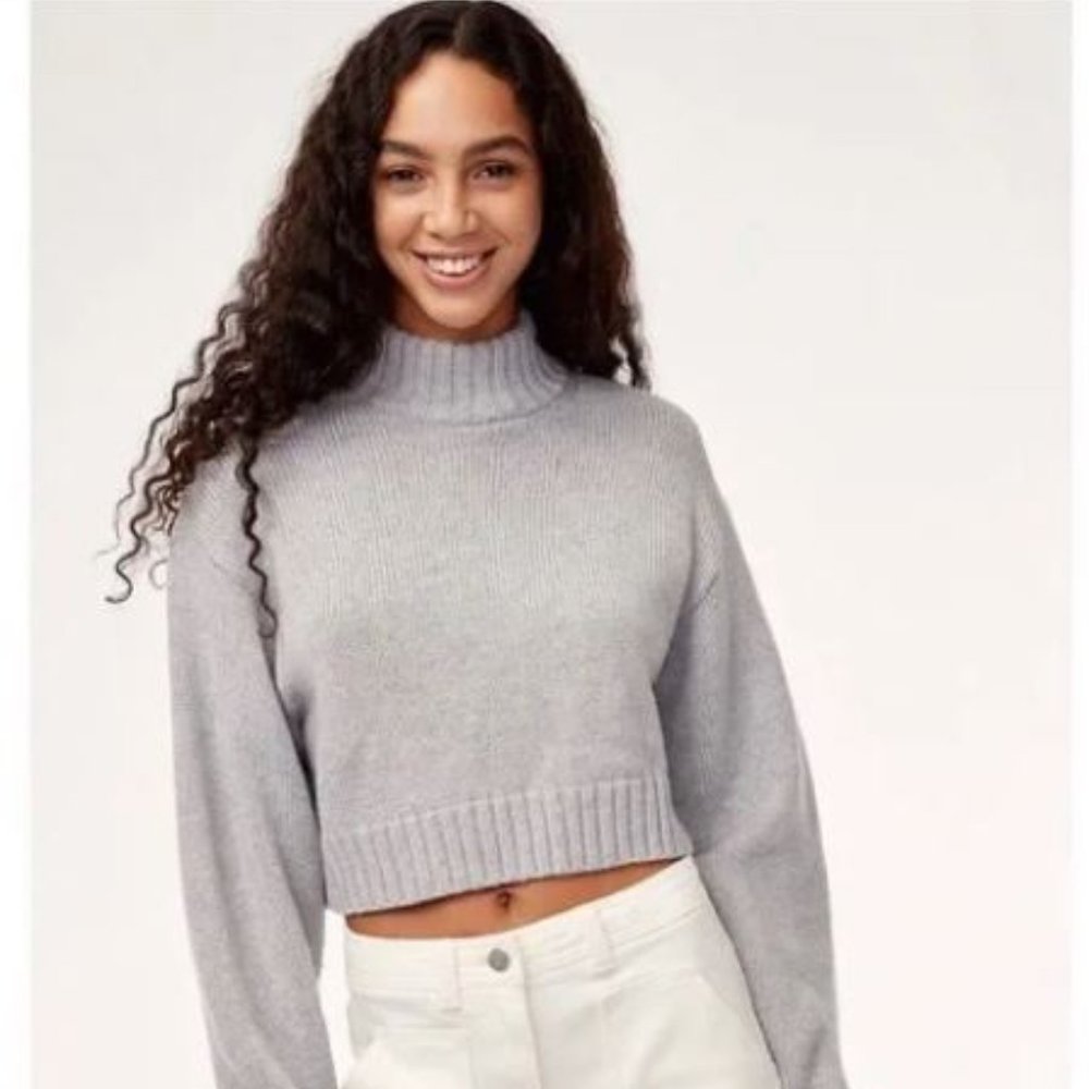 Gray Turtleneck Cropped Sweater